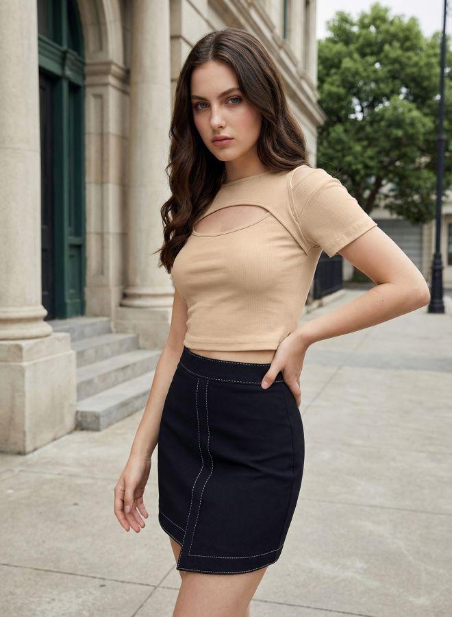 Freehand Women Fitted Solid Plunging Neckline Half Sleeves Tank Top - Image 2